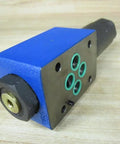 FE3-SB-PC-M01-S-50 single hydraulic spool valve, blue and black, showcasing pressure-regulating solenoid-ready fittings.