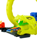 Snake Spiral Attack Toy Car Track Set With 1 To 64 Scale Die Cast Vehicle emerging from snake mouth