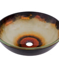 Hand Painted Glass Vessel Sink Round Orange Black Off White Swirl, Tempered Glass, Scratch And Stain Resistant, Above Counter Installation