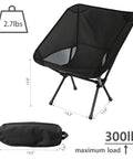 Lightweight Foldable Camping Chair With Grab And Go Carry Bag For Hiking And Outdoors, Sturdy Oxford Frame, dimensions shown