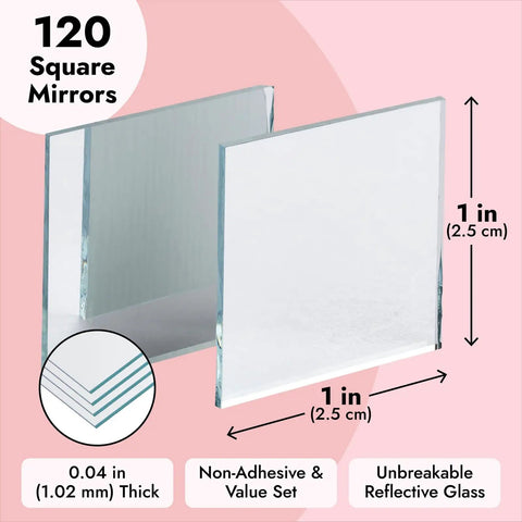 120 Pack Mini Square Mirror Tiles 1x1 Inch For Mosaic Art And Crafts, DIY Home Decor Backsplash, Tiny Square Mirrors 0.04 Inch Thick