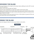 Diagram and instructions for preparing and turning blanks for Twenty Pack Slimline Pen Kit For DIY Lathe Turning with brass hardware.
