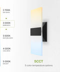 Sleek Dope 15W Dimmable LED Wall Sconce Set on wall, showing adjustable 2700K to 5000K color temperature options, black mount.