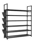 Hella Compact Six Tier Shoe Rack Organizer With Hook And Side Pocket Fits Twenty Four To Thirty Pairs Boots And Sneakers Free Standing entryway storage unit with five shelves.