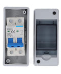 Heavy Duty DC Disconnect Switch 1000V 40A For PV Solar Panels IP65 Weatherproof distribution box opened view with clear cover.