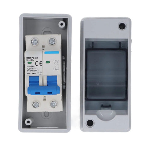 Heavy Duty DC Disconnect Switch 1000V 40A For PV Solar Panels IP65 Weatherproof distribution box opened view with clear cover.