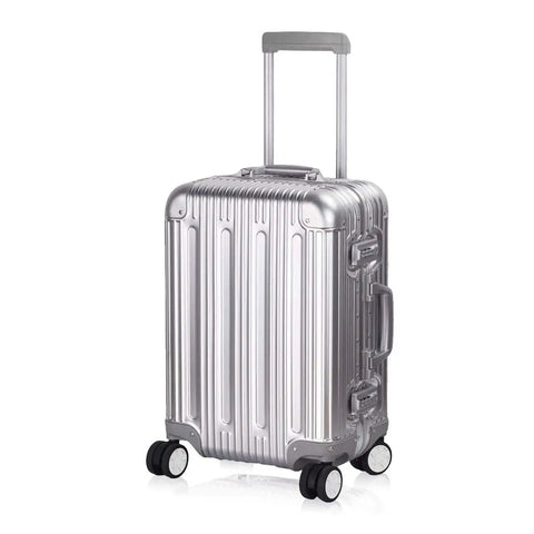 All Aluminum Carry On Luggage With TSA Locks Hard Shell Spinner Suitcase, Aluminum Magnesium Alloy Bumper Corners For Extra Durability, Lightweight 20 Inch Silver Travel Case For Jet Setters