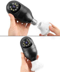 Plug And Play 1080P Wireless Security Cameras Two Pack No Drill No Wires E26 E27 Socket Mount shown with hands demonstrating setup.