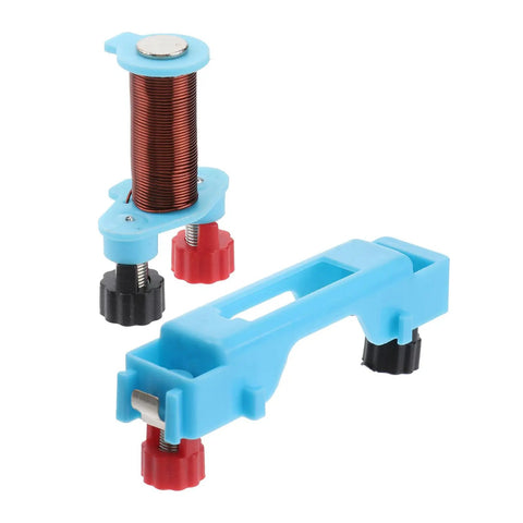 Close-up of Two Set Electromagnet Experiment Kit parts, including blue plastic and metal electromagnet for Physics Teaching Labs.