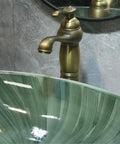 USZWBY Green Ceramic Oval Vessel Sink for Bathroom Balcony Outdoor Counter Top Vanity with vintage faucet and mirror.