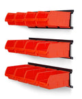Wall Mounted Storage Bins Set With 12 Plastic Bins And 3 Rails For Garage Tools Hanging Organizer For Screws Nuts Bolts Nails And Small Hardware Durable Orange Storage System For Easy Access And Clean Efficient Organization