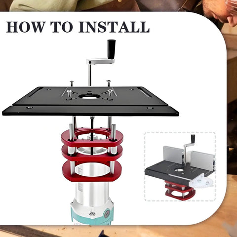 How to install Pro Grade Router Lift Base With Aluminum Alloy Construction, 4 Jaw Clamping, Stainless Steel Rod for 64-66mm machine.