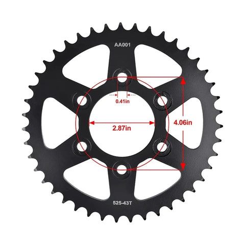 Badass Motorcycle Sprocket Set Compatible With Mv Agusta Brutale 937 V2 2022 And 2023 Bikes featuring 43T rear gear, dimensions shown.