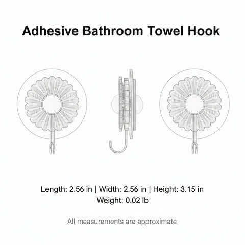Rock Solid Adhesive Wall Hooks 1 Pack Killer Hold Zero Damage No Drill Installation for towels, featuring a daisy design, dimensions 2.56in.