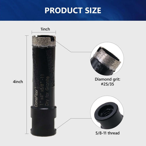 Amazon Diamond core drill bit, 1-inch, 4-inch length, laser-welded diamond grit #25/35, 5/8-11 thread for dry drilling