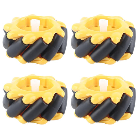 Mecanum wheel 60mm omnidirectional robot wheel, yellow and black, set of four.