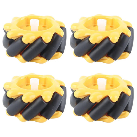 Omni Directional Mecanum Wheel Set For DIY Robots Pro Grade Durable ABS Rubber Coated 60mm Yellow Black Two Pairs