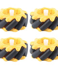 60mm Rubber Mecanum Wheels Set for DIY Smart Car Builds and Building Block Projects, smooth rubber tread, four wheels displayed