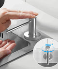 Person using Long Spout Kitchen Soap Dispenser For Granite And Quartz Countertops In Brushed Nickel Stainless Steel Finish With Wide Flange