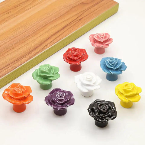 Cute Ceramic Rose Knob Set Yellow Vintage Kitchen Style Drawer Pulls 6 Pack Rose Flower Cabinet Knobs With 3 Size Screws