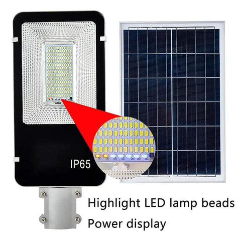 Solar Powered Led Floodlight With Remote And Adjustable Bracket Delivers Kickass Outdoor Security Glow, close-up of LED lamp beads and solar panel.