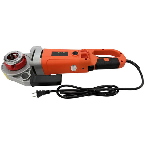 Intsuprmai Portable Electric Pipe Threading Machine With Powerful 2000W Copper Motor For Precision Dry Threading Of Plumbing Pipes, orange color, compact design.