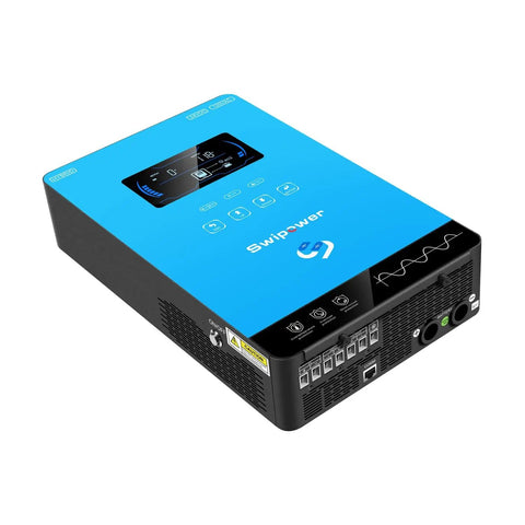 4000W Hybrid Solar Inverter for Home, RV and Cabin Use, 24V DC to 110V AC Pure Sine Wave with Glass Touch LCD and Ports