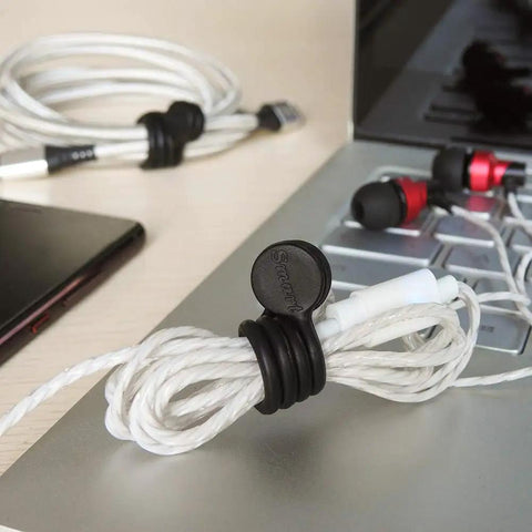 Reusable Silicone Magnetic Cable Ties 20 Pack Black For Neat Cord Organization And Bundling, magnetic tie securing earbuds.