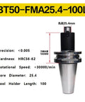 BT50 Heavy Duty Stainless Steel CNC Milling Tool Holder Kickass Impact Absorbing Core Structure Built Tough for Aggressive Rough Grinding and Fine Machining Tasks showing precision measurements and specifications.