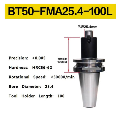 BT50 Heavy Duty Stainless Steel CNC Milling Tool Holder Kickass Impact Absorbing Core Structure Built Tough for Aggressive Rough Grinding and Fine Machining Tasks showing precision measurements and specifications.