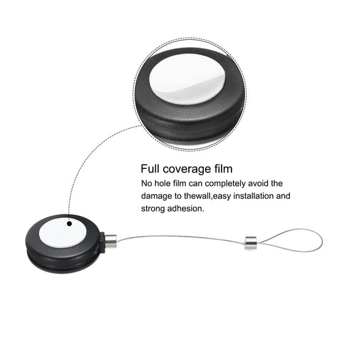 Close-up of retractable cable with full coverage film for secure mounting, part of pack of two anti-theft cable tethers.