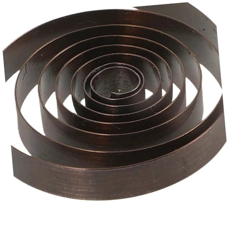Close-up of 4 Pack Steel Clock Main Springs For Mechanical Clocks Replacement Parts, Windup Power Spring Kit coil.