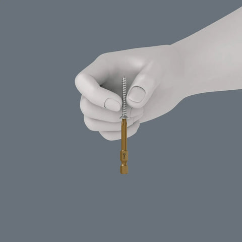 Hand holding Torx HF Power Bit Set With Holding Function showing precision grasp of screwdriver bit, 50mm size.