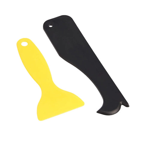 Yellow and black tools from 12 Piece Pro Grade Caulking Tool Kit With Silicone Sealant Finishing Tools For Windows Doors Kitchens Sinks Bathrooms