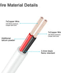 Cross-section view of 33Ft DC Power Extension Cable 2.1mm x 5.5mm, showing copper wire detail and insulation layers for CCTV cameras.