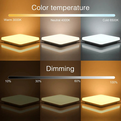 RGB Ceiling Light With Remote Control 13 Inch 36W Dimmable Flush Mount Fixture color temperature and dimming options