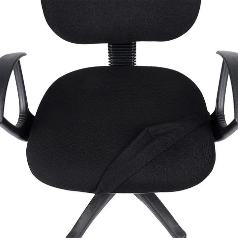 Stretch Jacquard Office Chair Seat Cover Protector Removable Washable Anti Dust Desk Chair Cushion Guard For Home Office Study Pets Keeps Your Chair Looking Fresh And Scratch Resistant Black, showing cover on chair seat.