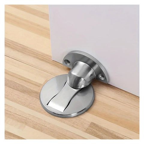 Invisible Floor Mounted Door Stopper With Nail-Free Install on wood floor with metallic finish