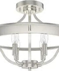 Extra Large 4 Light Brushed Nickel Flush Mount Light Dimmable Empire Shaped Fixture with visible bulbs and metallic finish