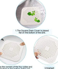 3 Pack 5.5 Inch Silicone Drain Covers With Strong Suction Bases Flat Square Hair Catchers For Showers And Kitchen Sinks Reusable Gray Strainers showing placement in sink.