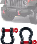 Rock Solid 1/2 Inch D Ring Shackle Built Different With 8 Ton Rated 17700 Pounds Breaking Strength For No Sweat Off Road Recovery Towing On Jeeps And Trucks, displayed on a jeep bumper.