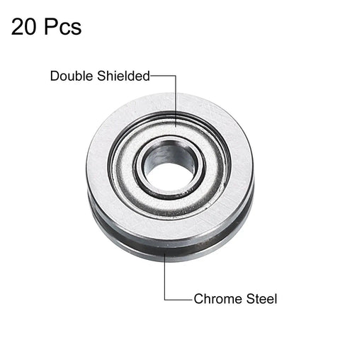 Twenty Piece U Groove Track Guide Bearing Set Three mm X Ten mm X Three mm Crafted From Tough Gcr15 Chrome Steel, showing a single sealed bearing.