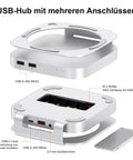 Heavy Hitter Mac Mini M4 Stand Hub Delivering 40Gbps Thunderbolt Expandability With NVMe SSD Enclosure supporting multiple ports.