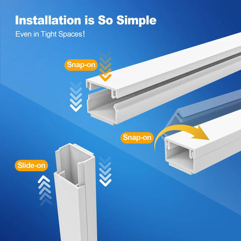 Close-up of paintable cable raceways in the Cord Hider Kit For Walls Paintable Cable Raceways For TV Wires Self-Adhesive White Cord Covers.