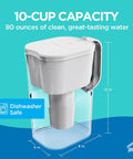 10-Cup BPA-Free Water Pitcher With Fast-Flow Carbon Filter, 2.4L Capacity, Wide Mouth For No-Fuss Pour, Removable Filter, Locking Lid, Dishwasher Safe