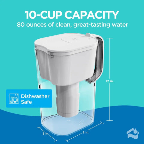 10-Cup BPA-Free Water Pitcher With Fast-Flow Carbon Filter, 2.4L Capacity, Wide Mouth For No-Fuss Pour, Removable Filter, Locking Lid, Dishwasher Safe