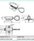 Heavy Duty Rock Solid Carbon Steel Gate Latch Featuring Quick Grab Spring Pull Ring And Corrosion Resistant Mounting Hardware For Pro Level Fence And Door Security shown from various angles with dimensions.