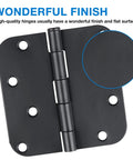 Close-up of 18 Pack 4 Inch Matte Black Door Hinges Rounded Heavy Duty Exterior Interior Hinge with smooth finish and 8 holes