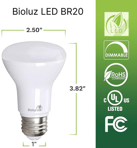 LED BR20 Light Bulbs 2700K Warm White Dimmable 6W 50W Replacement, 90 CRI, 540 Lumens, Indoor Outdoor, UL Listed, CEC