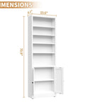 Slick 7 Tier Metal Bookcase 71 Inch White With Doors Industrial Display Shelf Unit With Adjustable Shelves shown with dimensions